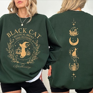 Black Cat Apothecary Halloween Sweatshirt, Cute Witchy Vibes Sweatshirt, Halloween Black Cat Sweatshirt, Cat Lover Hoodie, Halloween Gift