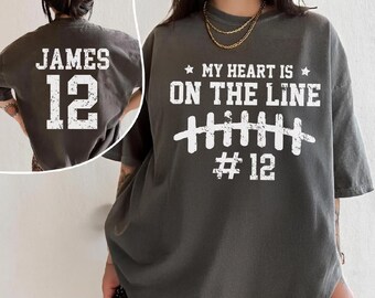 Custom Football Shirts, Heart On The Line  Football Mom Tee, Football Team High School Football Cheer Gift