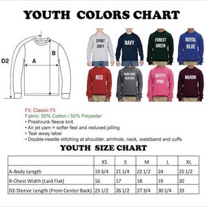 a diagram of youth's long sleeve shirts