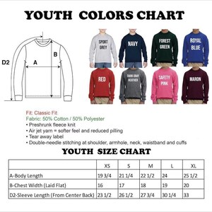 a diagram of youth's long sleeve shirts