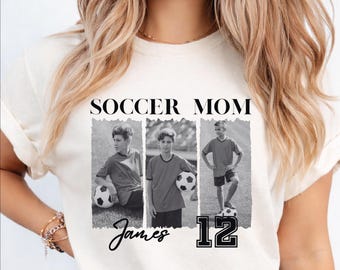 Custom Photo Soccer Mom Shirt, Personalized Soccer Number and Name Tee, Game Day Mother Gift, Sports Mama