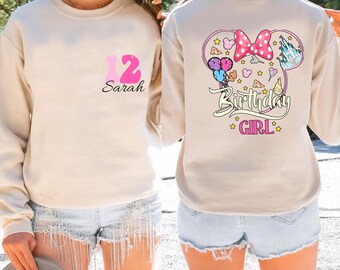 Personalized Minnie Birthday Girl Sweatshirt, Disney Birthday Girl Custom Sweatshirt, Custom Sweatshirt for Birthday, Birthday Girl Party