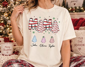 Custom Christmas Mama Shirt, Personalized Mama with Kids Name Tee, Christmas Mom Shirt, Gift For Christmas