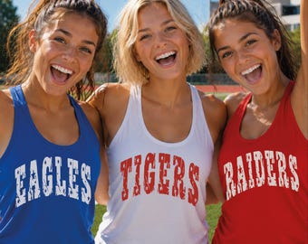 Custom Mascot Racerback Tank Top, School Spirit Game Day Back To School Gift, School Logo Team Mascot