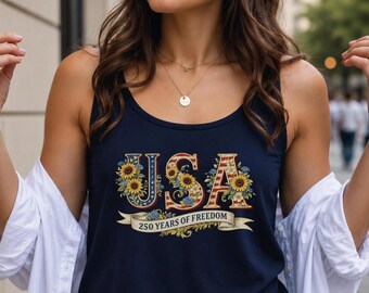 USA 4th of July Tank Top, Floral America Racerback, Summer Patriotic Memorial Day Gift for Women, EST 1776