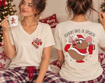 Cute Gus Gus V-Neck 2-Sided Shirt: Looking Like A Snack Christmas V-Neck, Family Christmas Gift