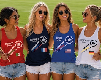 Custom Country Flag Soccer Racerback, Football Tank Top, USA Mexico Brazil England Portugal France Canada Colombia Germany