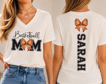 Personalize Basketball Mom VNeck Shirt, Basketball Mama Gift Custom Kids Name