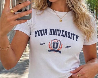 Personalized Your University Baby Tee, Custom Logo University y2K Shirt