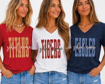 Personalized Mascot VNeck Shirt, Custom School Spirit Game Day Back To School Gift, School Logo Team Mascot V-Neck Tee