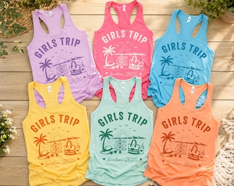 Custom Girls Trip Racerback Tank Top 2026, Matching Girls Vacation Friends Trip Party Shirts