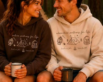 Custom Camping Couple Sweatshirts and Hoodies, Matching Anniversary Adventure Sweatshirt, Couples Trip Vacation Hoodie