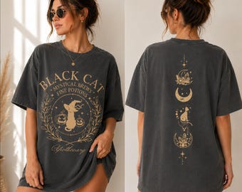 Cute Witchy Vibes Shirt, Black Cat Apothecary Halloween Tee, Comfort Colors Cat Lover Halloween Gift