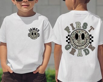 Retro Camo Back to School Shirt, First Day Of School Camouflage Kids Shirt, Kindergarten Teacher Gift