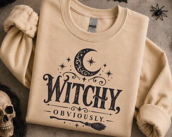 Witchy Obviously Sweatshirt, Funny Witch Halloween Hoodie, Minimalist Witchy Spooky Season Sarcastic Gift