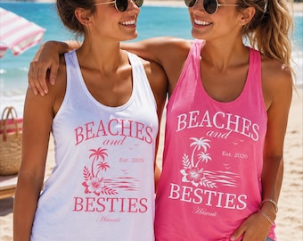 Custom Beaches and Besties Girls Trip Racerback, Beach Vacation Tank Top, Matching Gift