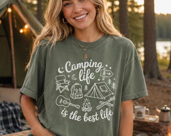 Comfort Colors Camping Shirt, Outdoor Adventure Tee, Campfire TShirt, Hiking Nature Lover Gift