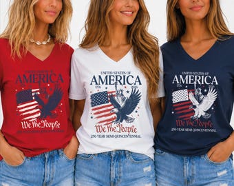 USA 250th Anniversary V-Neck Shirt: Patriotic American Vneck Tee, 250 Years Of America Gift, Family Matching