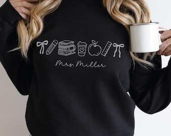 Custom Name Teacher Sweatshirt, Personalized Minimalist Back To School Teacher Gift,New Teacher Appreciation Hoodie