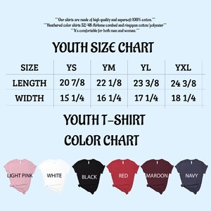 the youth size chart for a youth's t - shirt