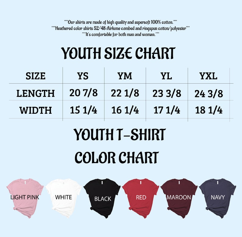 the youth size chart for a youth's t - shirt