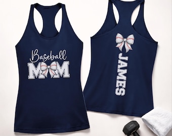 Personalize Baseball Mom Racerback Tank Top, Baseball Mama Gift Custom Kids Name