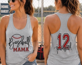 Custom Baseball Mama Racerback Tank Top, Baseball Mom  Gift Personalized Name and Number