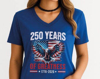 250 Years of Freedom Eagle V-Neck, Celebration USA VNeck Tee, America 250th Anniversary Gift, 4th July Independence Day Family Matching