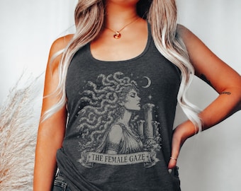 Vintage Medusa Feminist Racerback Tank Top, Greek Mythology Patriarchy Rebel Gift for Her, Girls Will Be Girls