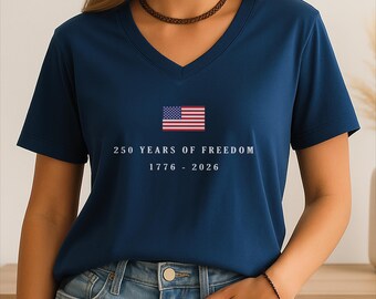 Patriotic USA Flag V-Neck Tee, America 250th Anniversary VNeck Shirt,4th of July Gift