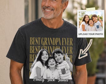 Custom Grandpa Vintage Photo Shirt: Personalized Fathers Day Shirt With Kids Photo, Funny Dad Tee, Best  Papa Ever, New Grandpa Gift