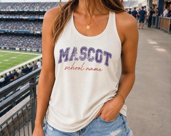 Custom School Mascot Racerback Tank Top, School Spirit Team Mascot Gift, Back to School Tshirt
