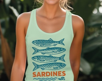 Sardine Racerback, Tinned Fish Fisherman Aesthetic Beach Tank Top, Sardines Portugal Preppy Summer Gift