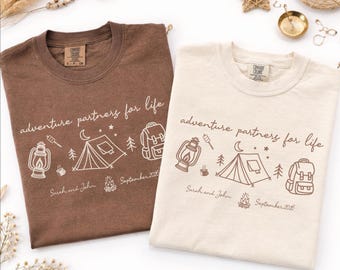Custom Camping Couple Shirts, Matching Anniversary Adventure Tee, Couples Trip Vacation Gift