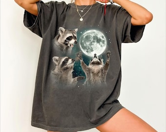 Raccoons Comfort Colors Shirt, Three Raccoons Vintage Style Graphic Shirt, Retro Raccoon Moon Tee, Raccoon Lovers, Funny Raccoon Tee, CRT380