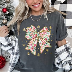Christmas Coquette Christmas Comfort Colors Shirt, Christmas Bow Shirt, Woman Xmas Shirt, Christmas Girl Shirt, CUS263