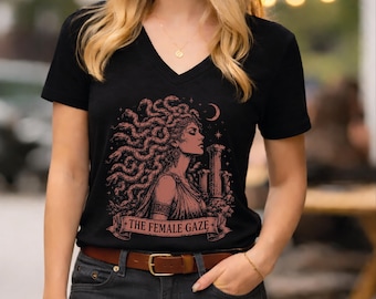 Vintage Medusa Feminist VNeck Shirt, Greek Mythology Patriarchy Rebel Gift for Her, Girls Will Be Girls