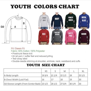 a diagram of youth's long sleeve shirts