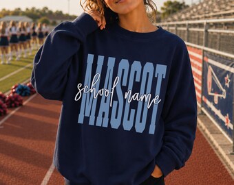Custom Mascot Team Name Sweatshirt, Personalized Mascot School Spirit Hoodie, Baseball Football Gift