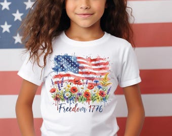 Floral American Flag Shirt, Patriotic 4th of July Tee, Boho Independence Day Gift