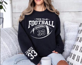 Custom Football Team Name & Number Sleeve Print Sweatshirt, Football Mom Hoodie, Football Team Sweatshirt, High School Football Sweatshirt