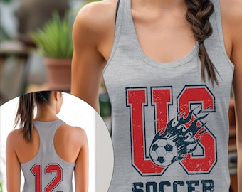 Custom USA Soccer 2026 Tank Top, Soccer Lover Racerback, Personalized Name and Number Tee