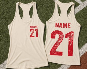 Personalized Name & Number Game Day Racerback Tank Top, Custom Custom Mascot School Tank, School Team Gift