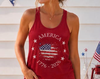 America 250th Anniversary Tank Top, USA Flag Racerback, 4th of July Patriotic Gift
