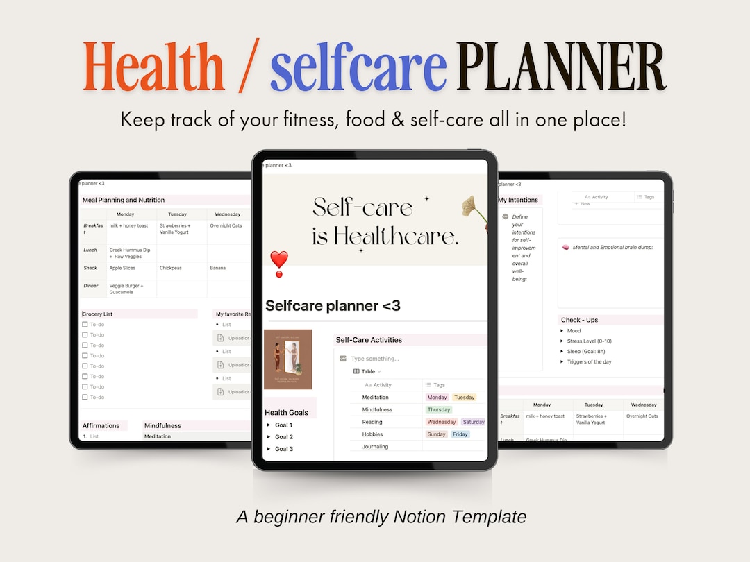 Notion Life + Wellness Planner | Notion Health Planner | Self-care