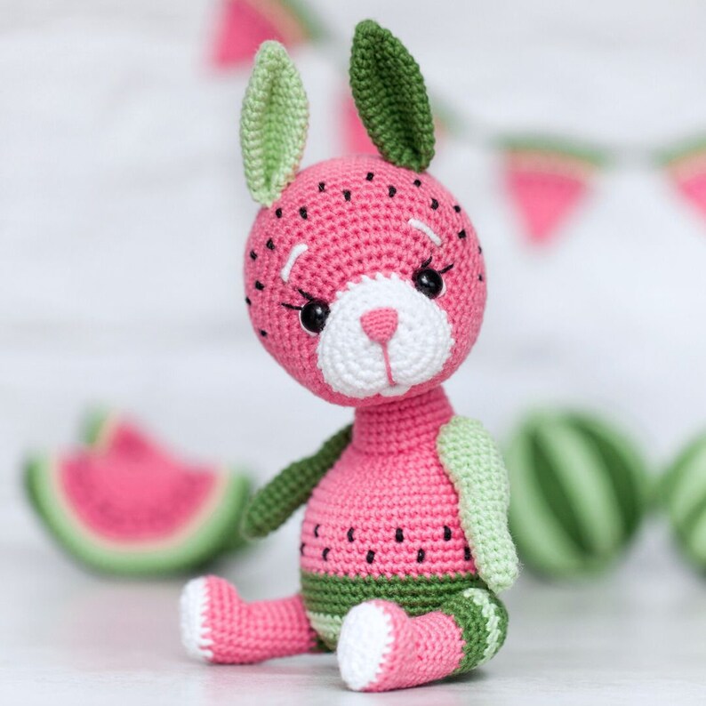 Watermelon Easter Rabbit Crochet Bunny Watermelon, Amigurumi Pattern, Crochet Rabbit, Crochet ...