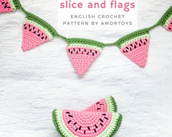 Watermelon slice and flags, Crochet Watermelon pattern, Amigurumi pattern, Crochet Watermelon, Toy patterns, Amigurumi toys