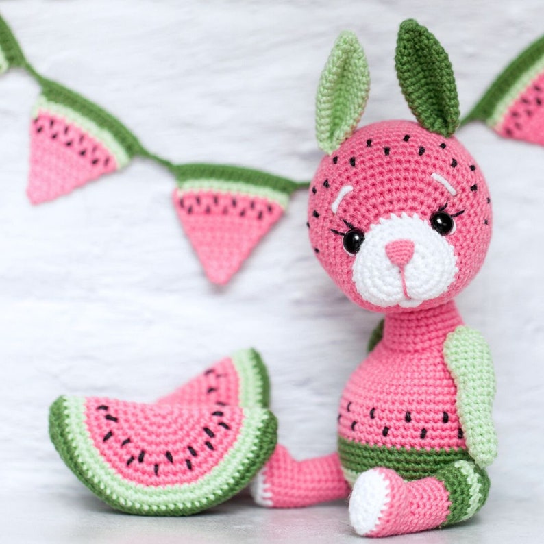 Watermelon Easter Rabbit Crochet Bunny Watermelon, Amigurumi Pattern, Crochet Rabbit, Crochet ...