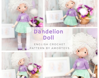 Dandelion Doll, Crochet doll pattern, Amigurumi pattern, Crochet doll, Crochet toy pattern, Toy patterns, Amigurumi toys, Amigurumi doll