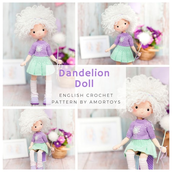 Dandelion Doll, Crochet doll pattern, Amigurumi pattern, Crochet doll, Crochet toy pattern, Toy patterns, Amigurumi toys, Amigurumi doll